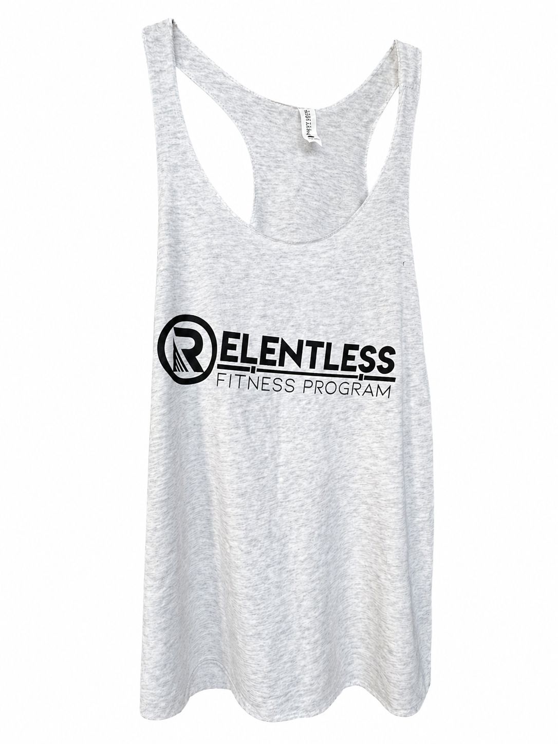Camiseta Tank Deportiva “Relentless Fitness Program” Gris